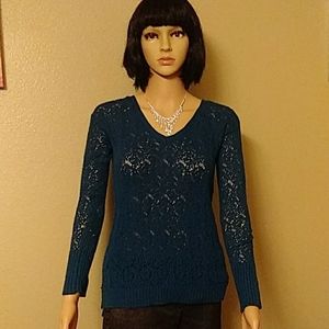 Turquoise knitted see-through top